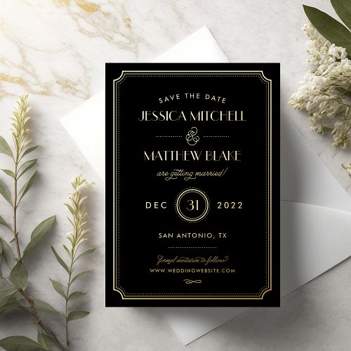 Gold and Black Art Deco Save the Date Foil Invitation