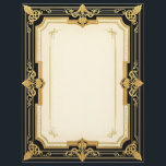 Gold and Black Art Deco Sophisticate Letterhead<br><div class="desc">A gold frame with stylized leaves on a black background makes this letterhead stationery elegant and sophisticated.  Perfect for correspondence,  invitations,  and flyers.</div>