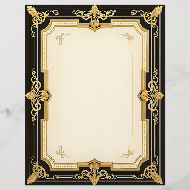 Gold and Black Art Deco Sophisticate Stationery (Front)