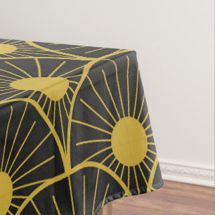 Gold and Black Art Deco Sun Pattern Tablecloth
