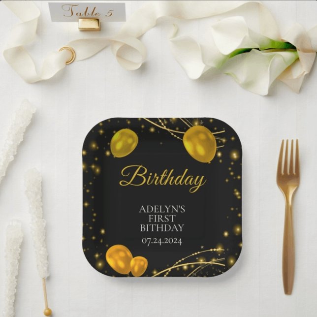 "Gold and Black Baby First Birthday" Paper Plates (Creator Uploaded)