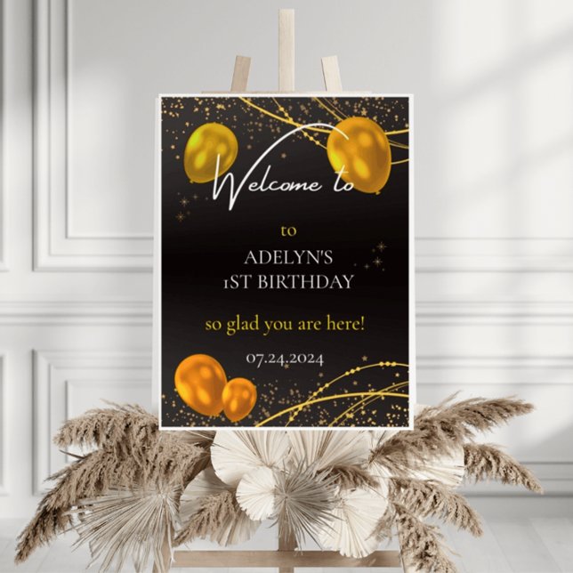 "Gold and Black Baby First Birthday Time" Foam Board (Creator Uploaded)