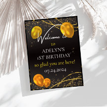 "Gold and Black Baby First Birthday Time"