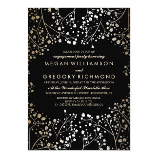 Gold and Black Baby's Breath Engagement Party Card