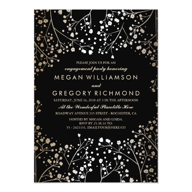 Gold And Black Baby's Breath Engagement Party Invitation