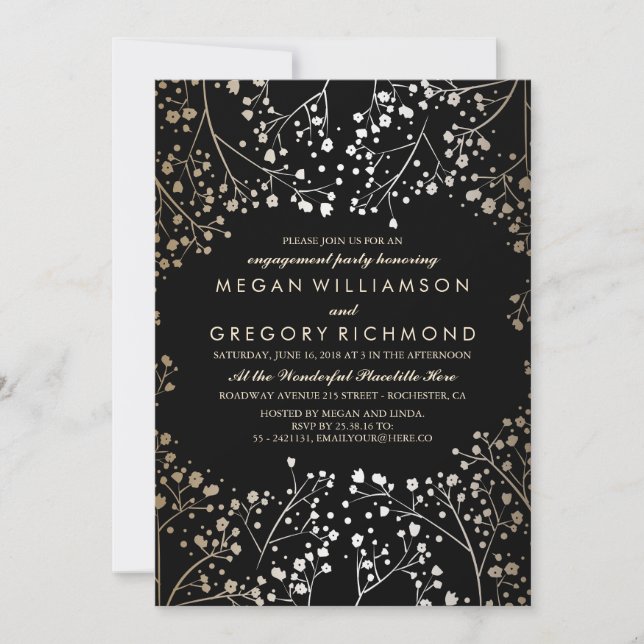 Gold and Black Baby's Breath Engagement Party Invitation (Front)
