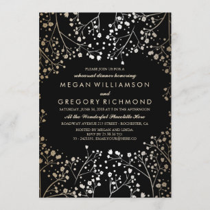 Gold and Black Baby's Breath Rehearsal Dinner Invitation