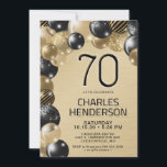 Gold and Black Balloons 70th Birthday Invitation<br><div class="desc">This fabulous men's 70th birthday party invitation featuring black and gold balloons and the number 70 in black and golds would be perfect for celebrating the man in your life's 70th birthday. It is traditional and classic while being trendy, modern and contemporary. To see your custom invitations select "personalize this...</div>