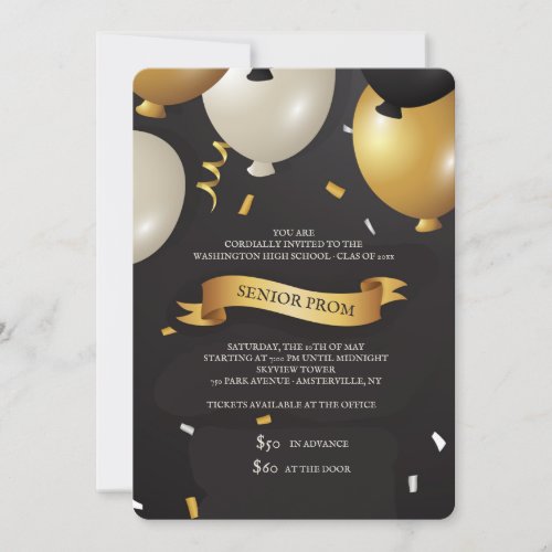 Gold and Black Balloons Prom Invitation