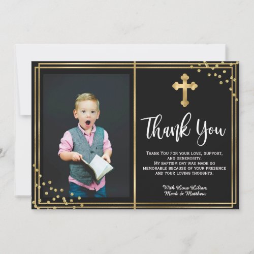 Gold and Black Baptism Thank You Cards