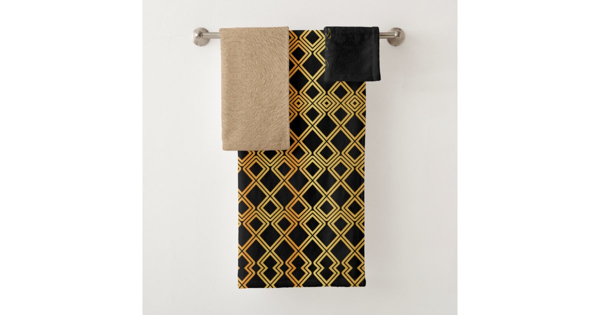 Gold and black bath towel set Zazzle