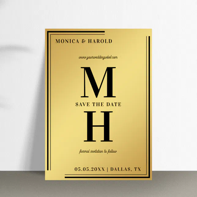 Gold and Black Big Bold Monogram Stylish Elegant Save The Date | Zazzle