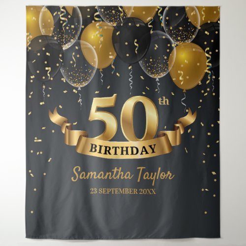 Gold and black birthday backdrop tapestry banner