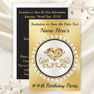 Gold and Black Birthday Invitations, Any YEAR,  Invitation
