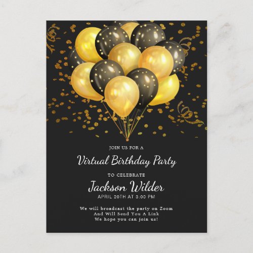 Gold And Black Birthday Party Invitation Postcard