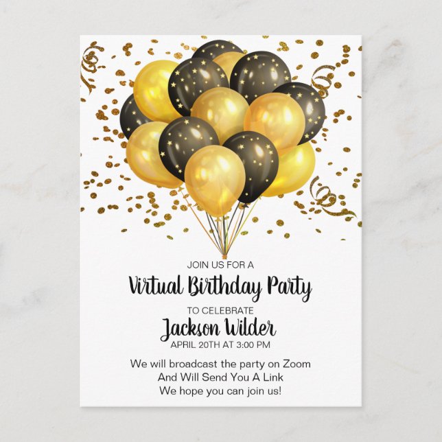 Gold And Black Birthday Party Invitation Postcard (Front)