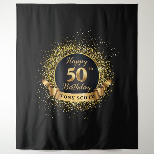 Gold and Black Birthday Party Tapestry Backdrop