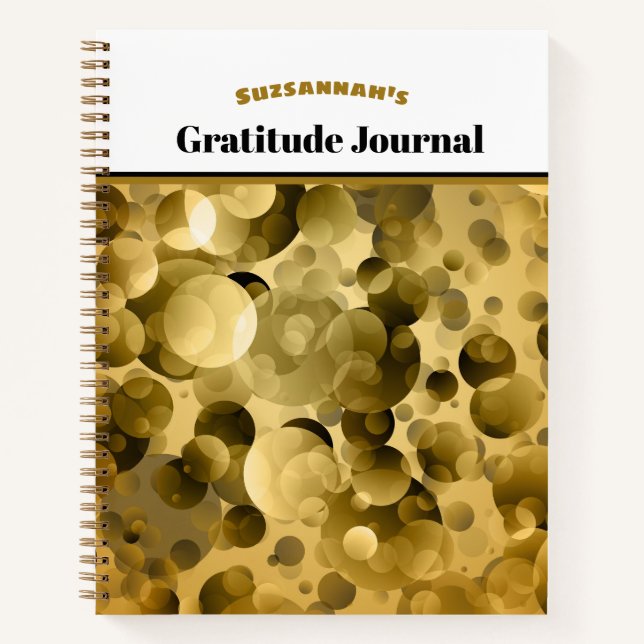 Gold and Black Bokeh Gratitude Cover Notebook (Front)