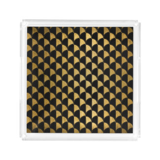 Gold and Black Bold, Dramatic Art Deco Design Acrylic Tray
