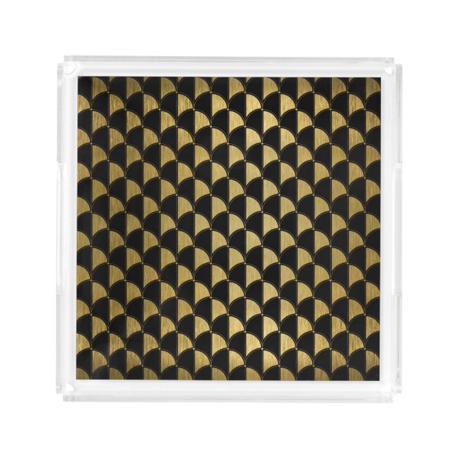 Gold and Black Bold, Dramatic Art Deco Design Acrylic Tray (Front)