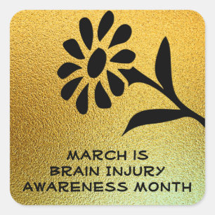 Gold and Black Brain Injury Awareness Month Square Sticker
