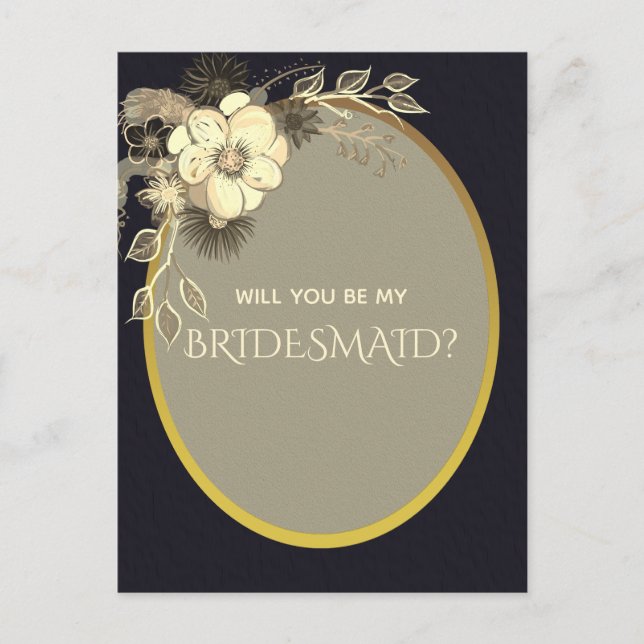 Gold and Black Bridesmaid Proposal Postcard (Front)