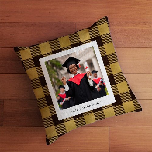 Gold and Black Buffalo Plaid  Family Photo Throw Pillow