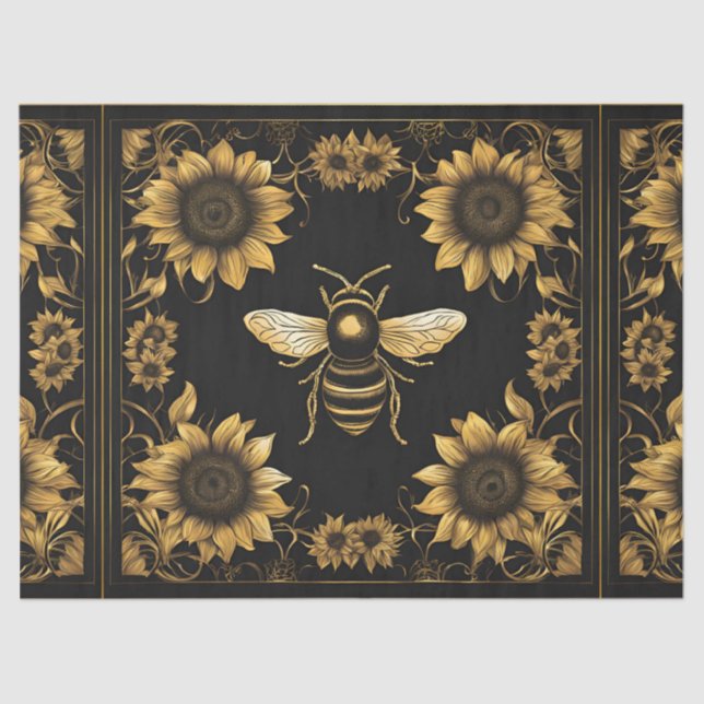 Gold and Black Bumble Bee And Sunflowers  Tissue Paper (Front)