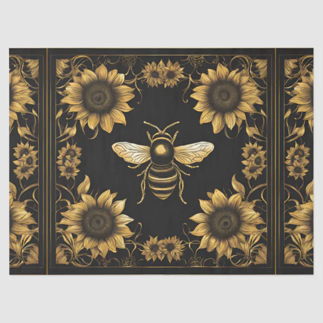 Gold and Black Bumble Bee And Sunflowers Tissue Paper | Zazzle