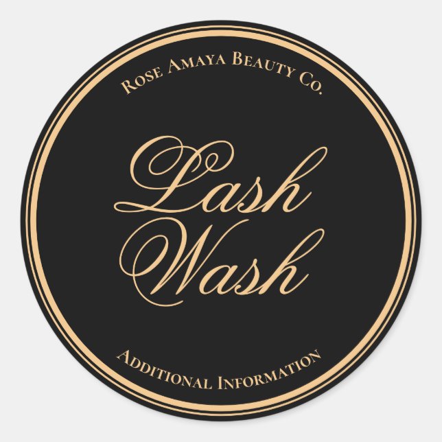 Gold And Black Calligraphy Custom Lash Wash Label (Front)