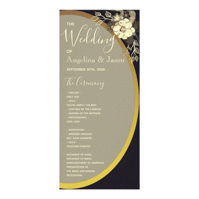 Gold And Black Calligraphy Wedding Program (Front)