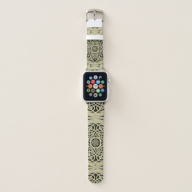 Gold and Black Celtic Knot Mandala Apple Watch Band (Front)