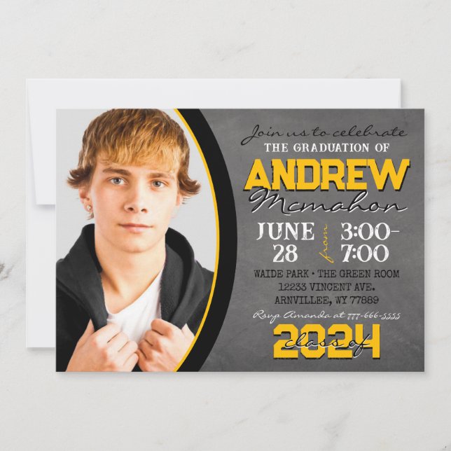 Gold and Black Chalkboard Graduation Invitation (Front)