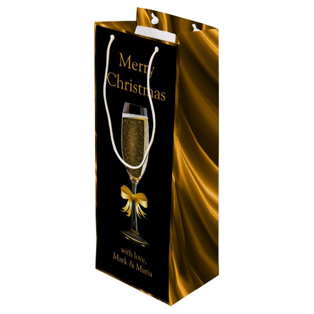 Gold and Black Champagne Glass Wine Gift Bag (Back Angled)