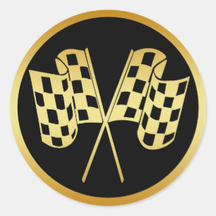 GOLD AND BLACK CHECKERED FLAG CLASSIC ROUND STICKER