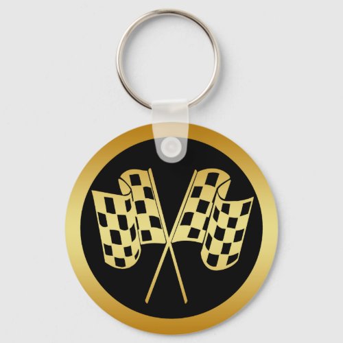 GOLD AND BLACK CHECKERED FLAG KEYCHAIN