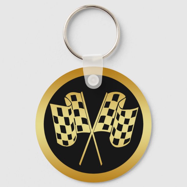 GOLD AND BLACK CHECKERED FLAG KEYCHAIN (Front)