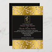Gold and Black Cherry Blossoms Wedding Invitation (Front/Back)