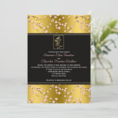 Gold and Black Cherry Blossoms Wedding Invitation (Standing Front)