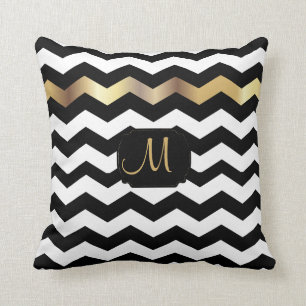 Gold and Black Chevron Design Throw Pillow