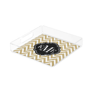 Gold and Black Chevron Monogram Acrylic Tray
