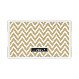 Gold and Black Chevron Monogram Acrylic Tray