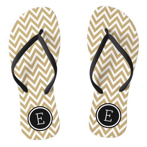 Gold and Black Chevron Monogram Flip Flops