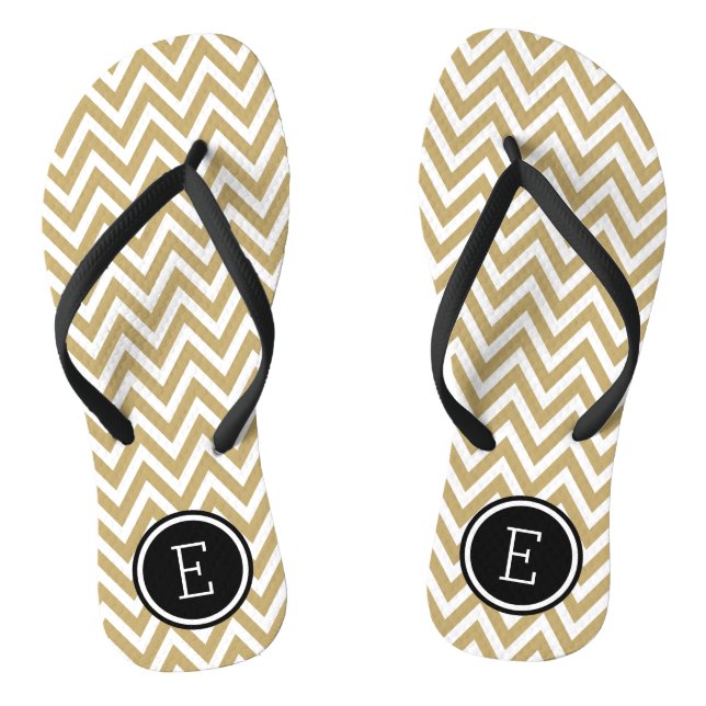Gold and Black Chevron Monogram Flip Flops (Footbed)