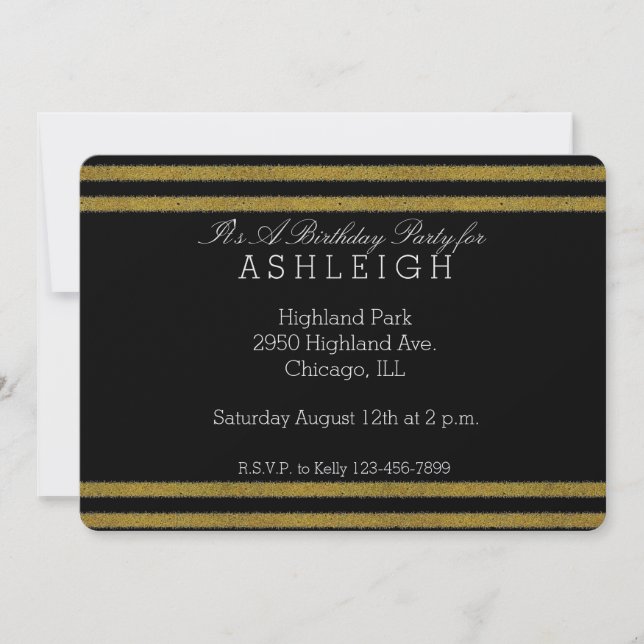 Gold and Black Chic Stripes birthday Invitation (Front)
