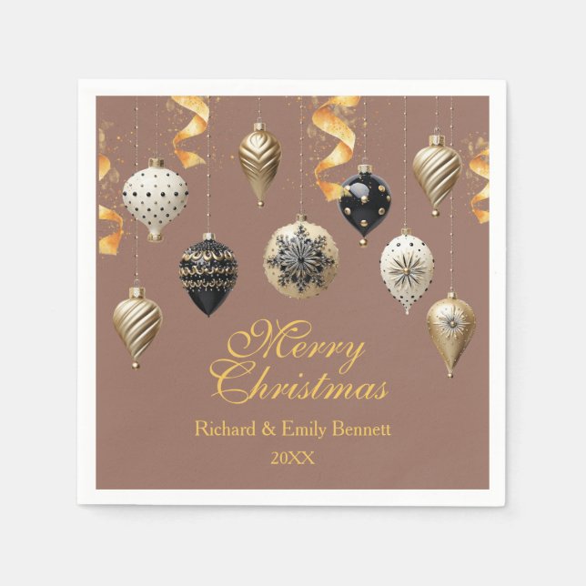 Gold and Black Christmas Baubles Napkins (Front)
