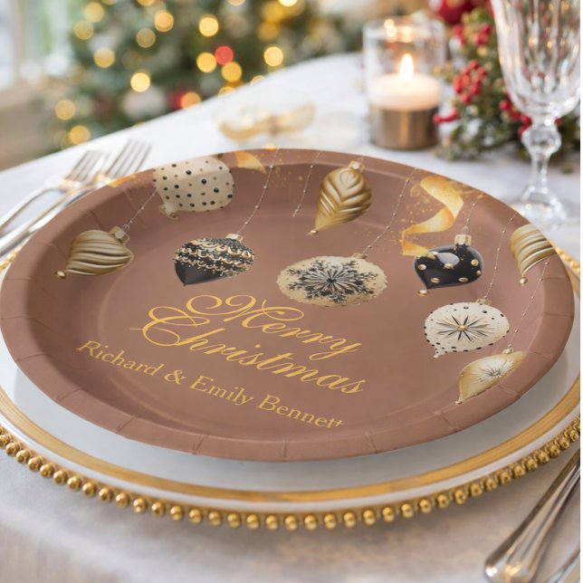 Gold and Black Christmas Baubles Paper Plates (Creator Uploaded)