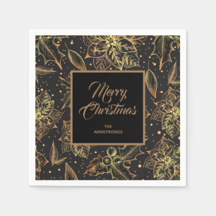 Gold and Black Christmas Floral Napkins