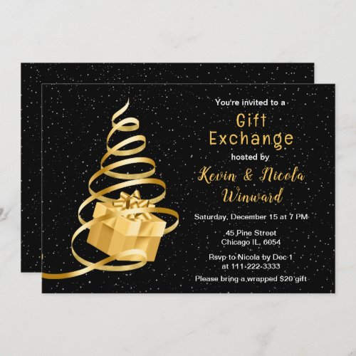 Gold and Black Christmas Gift Exchange Invitation