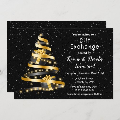 Gold and Black Christmas Gift Exchange Invitation